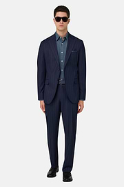 Garnitur w prążki z czystej wełny 130s, Navy blue, thumb, 2