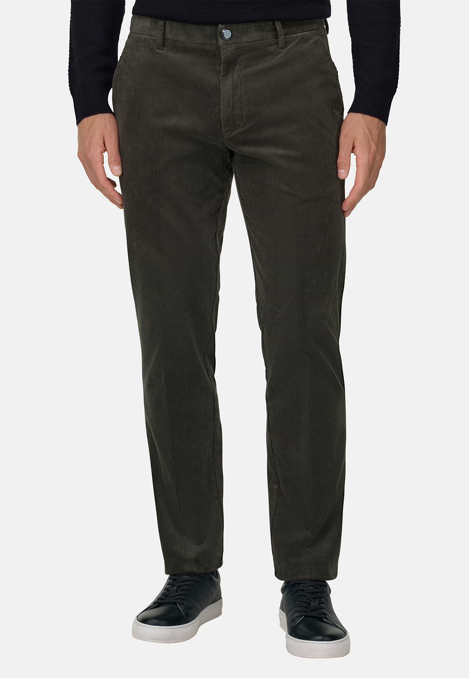 Trousers in Stretch Velvet, Military Green, hi-res