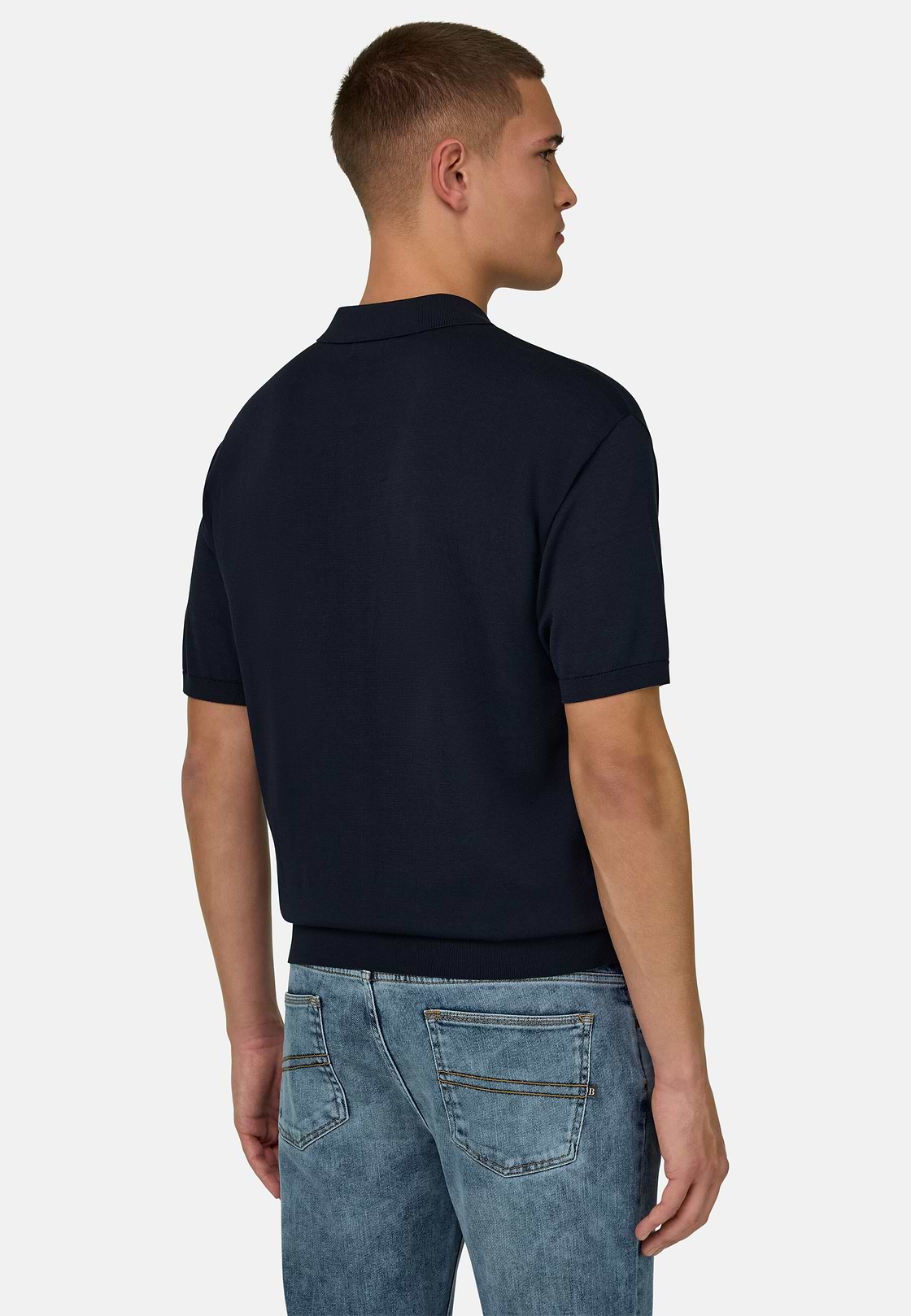 Polo Di Maglia In Cotone Seta, Navy, hi-res, 3