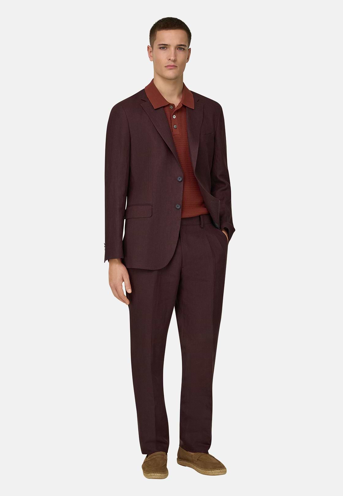 Pure Linen Suit, Burgundy, hi-res, 2
