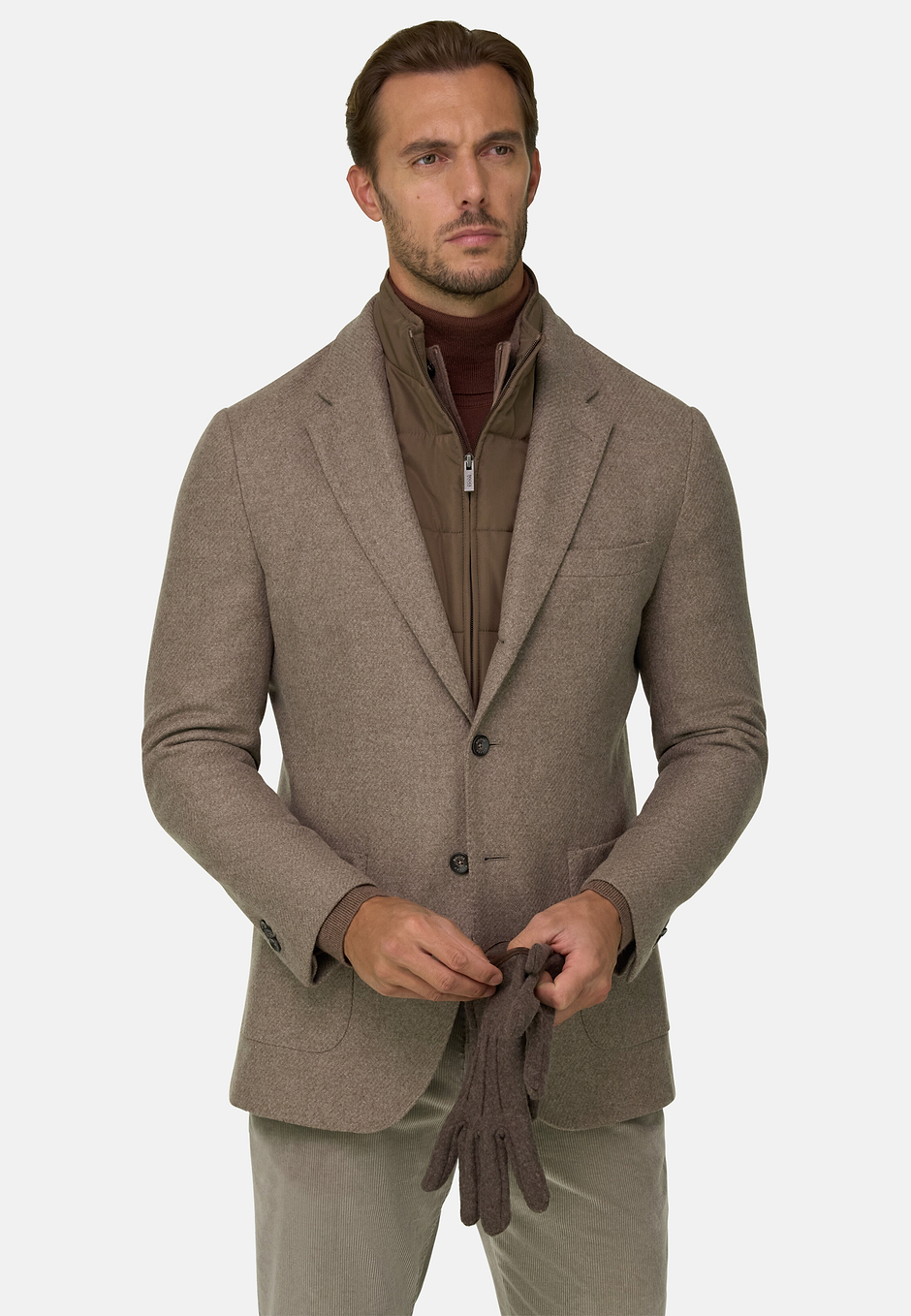 Blazer in Wool Blend with Removable Bib, Taupe, hi-res