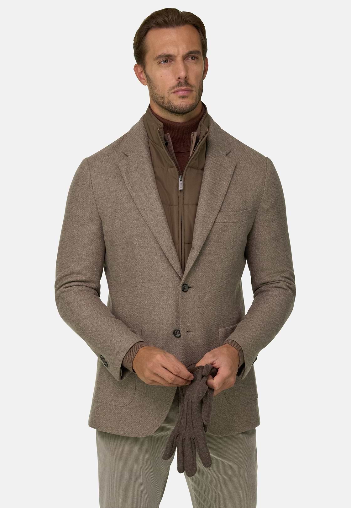 Blazer in Wool Blend with Removable Bib, Taupe, hi-res, 1