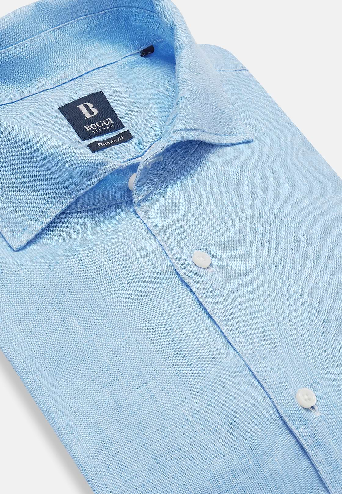 Regular Fit Sky Blue Linen Shirt, Light Blu, hi-res