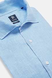 Chemise Bleu Clair En Lin Coupe Droite, Bleu clair, hi-res