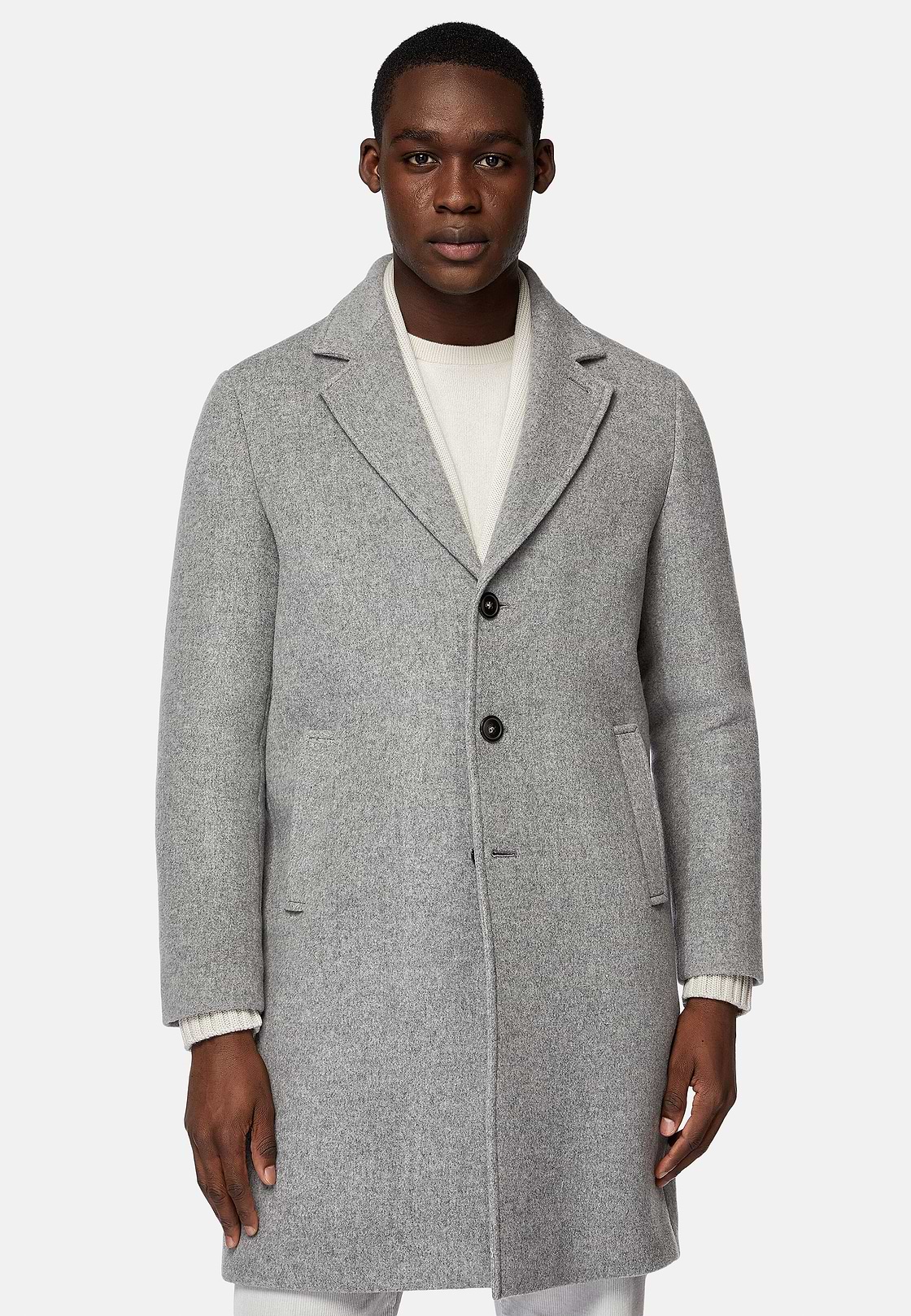Single-breasted Wool Coat, Grey, hi-res