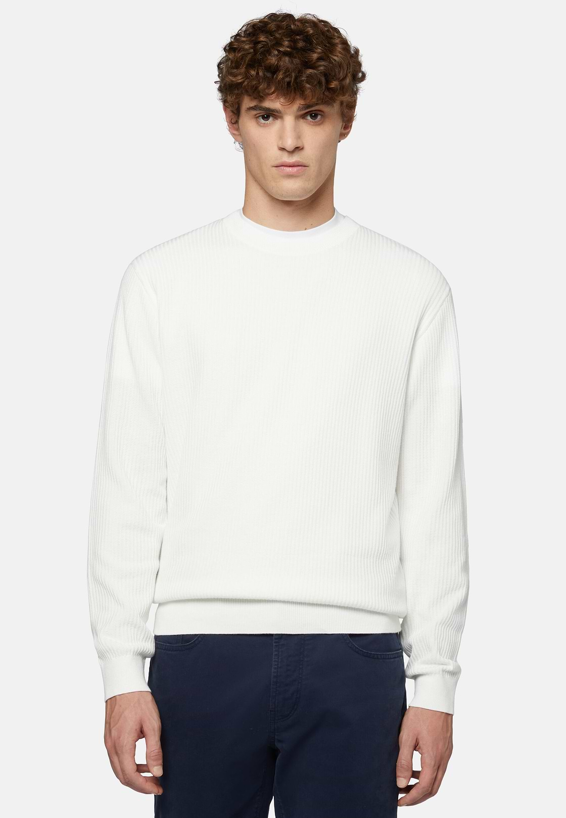 White Crew Neck Cotton Jumper, White, hi-res