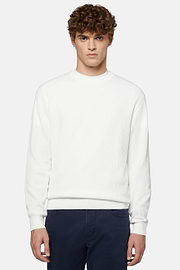 White Crew Neck Cotton Jumper, White, hi-res