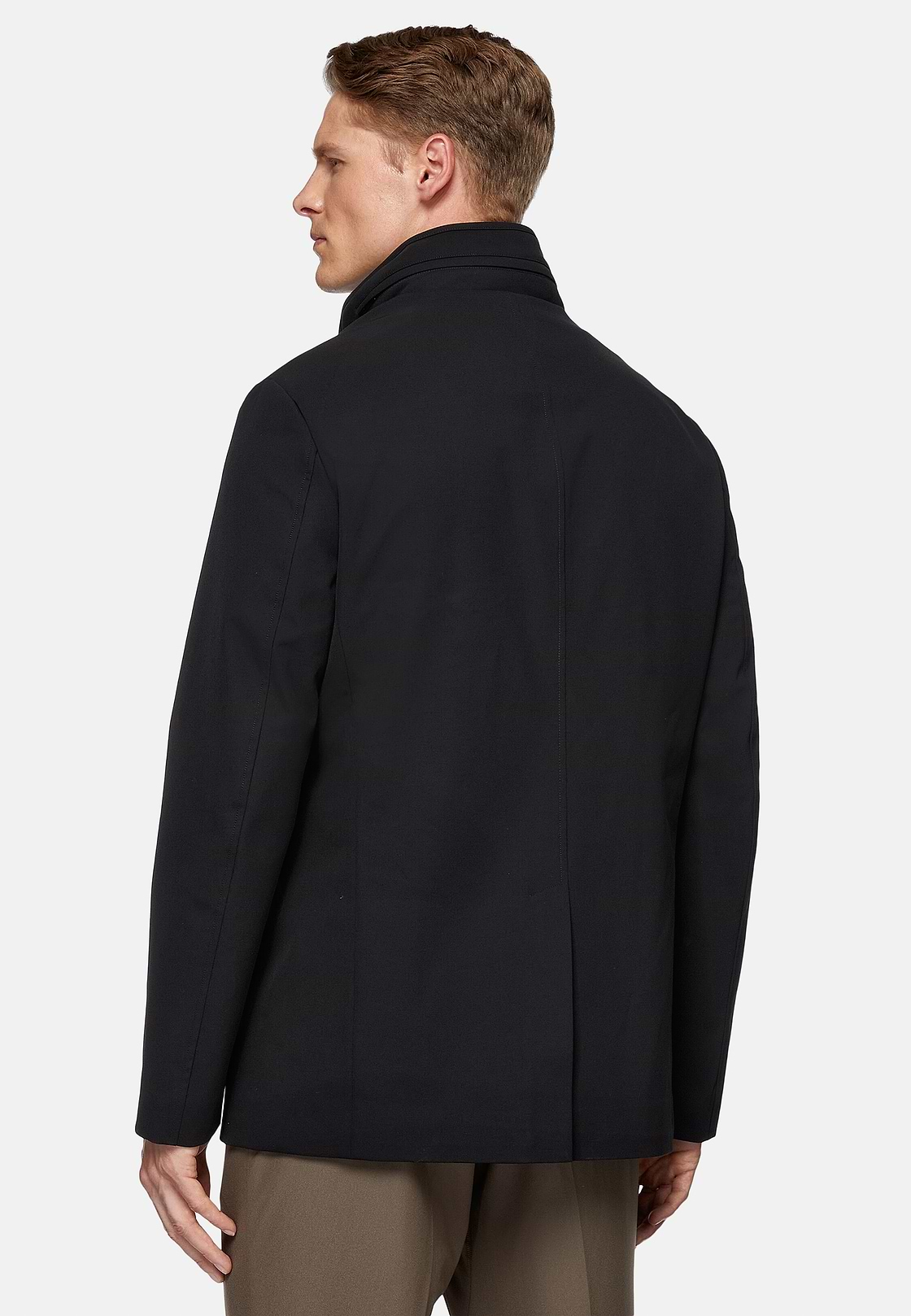 Casaco modelo peacoat B Tech em tecido técnico, Black, hi-res