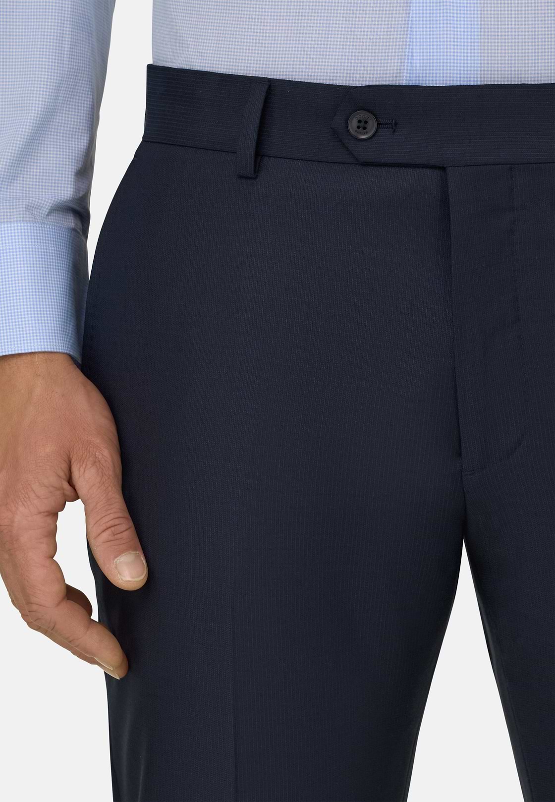 Pak Krijtstreep in Elastisch Wol, Navy blue, hi-res, 4