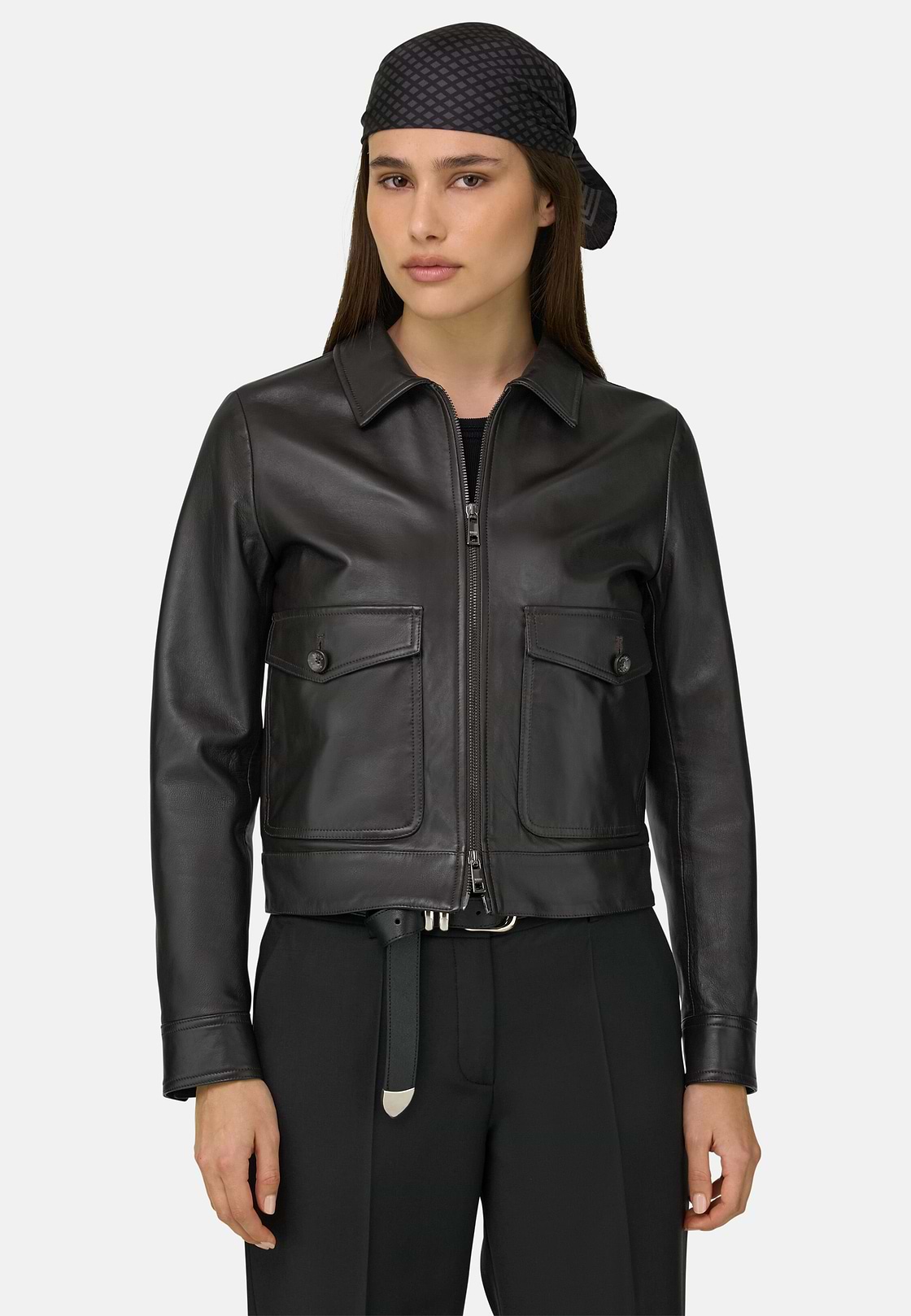 Genuine Leather Jacket, Brown, hi-res, 2