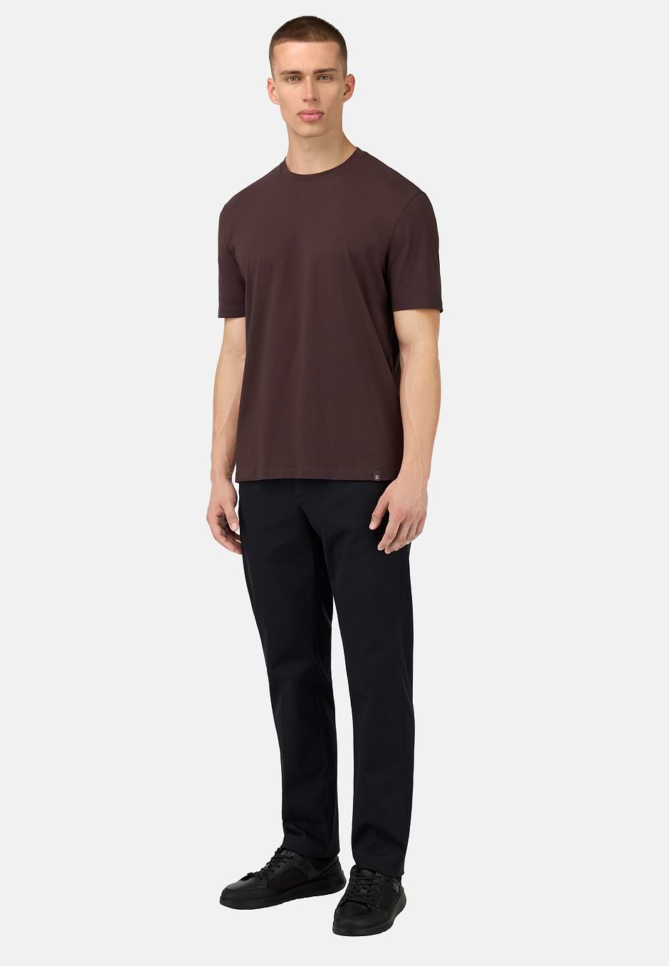 T-Shirt In Stretch Supima Cotton, Dark brown, hi-res