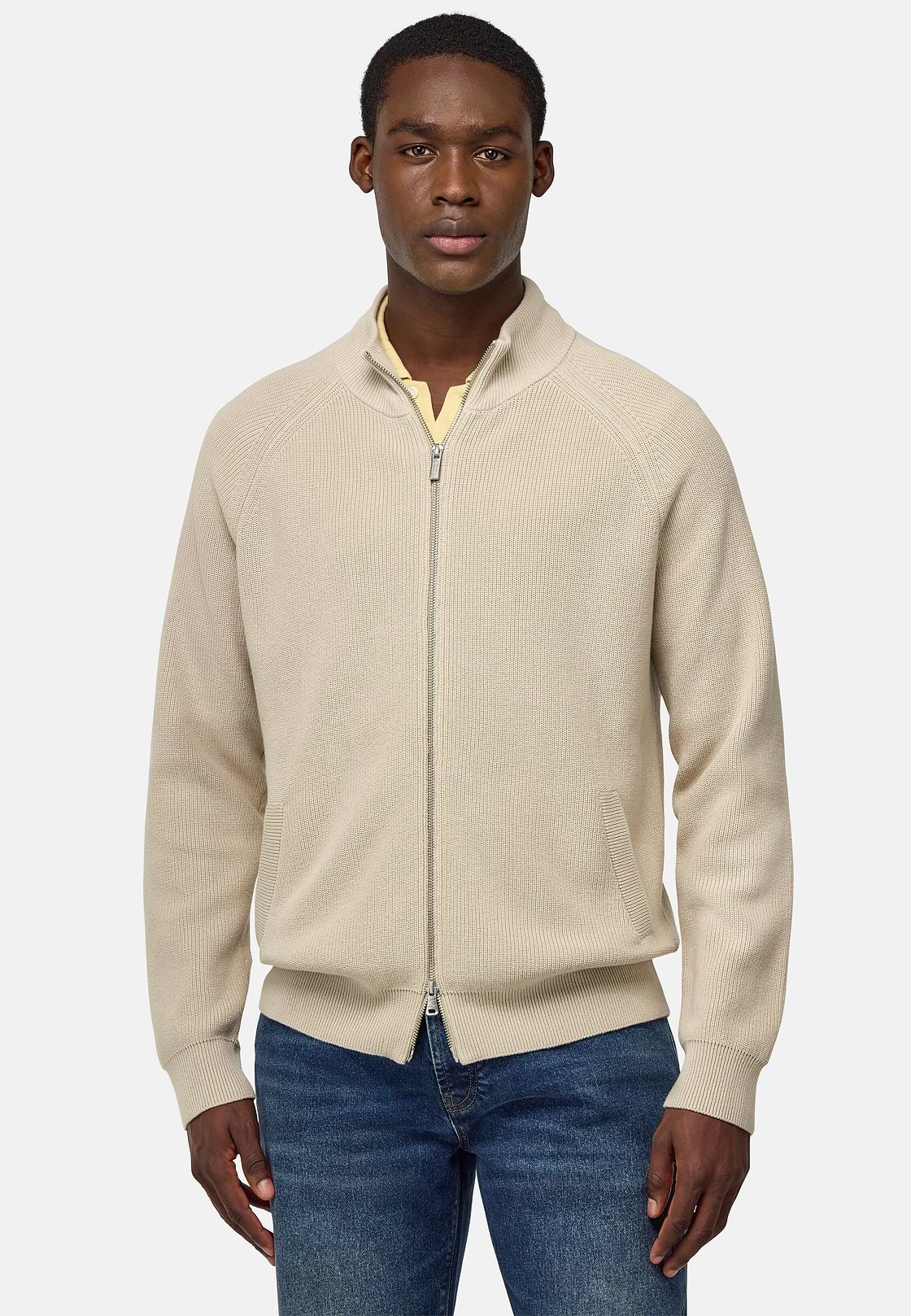 100% Organic Cotton Full-Zip Jumper, Sand, hi-res