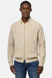 100% Organic Cotton Full-Zip Jumper, Sand, hi-res