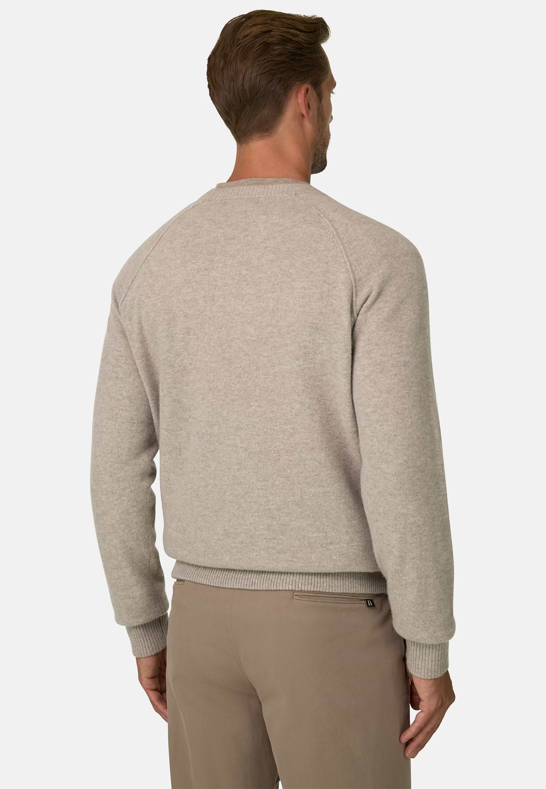 Crew Neck Jumper in Yak Wool, Sand, hi-res, 4