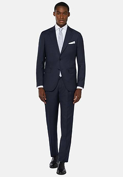 Navy Blue Micro Pattern Suit In Pure Wool