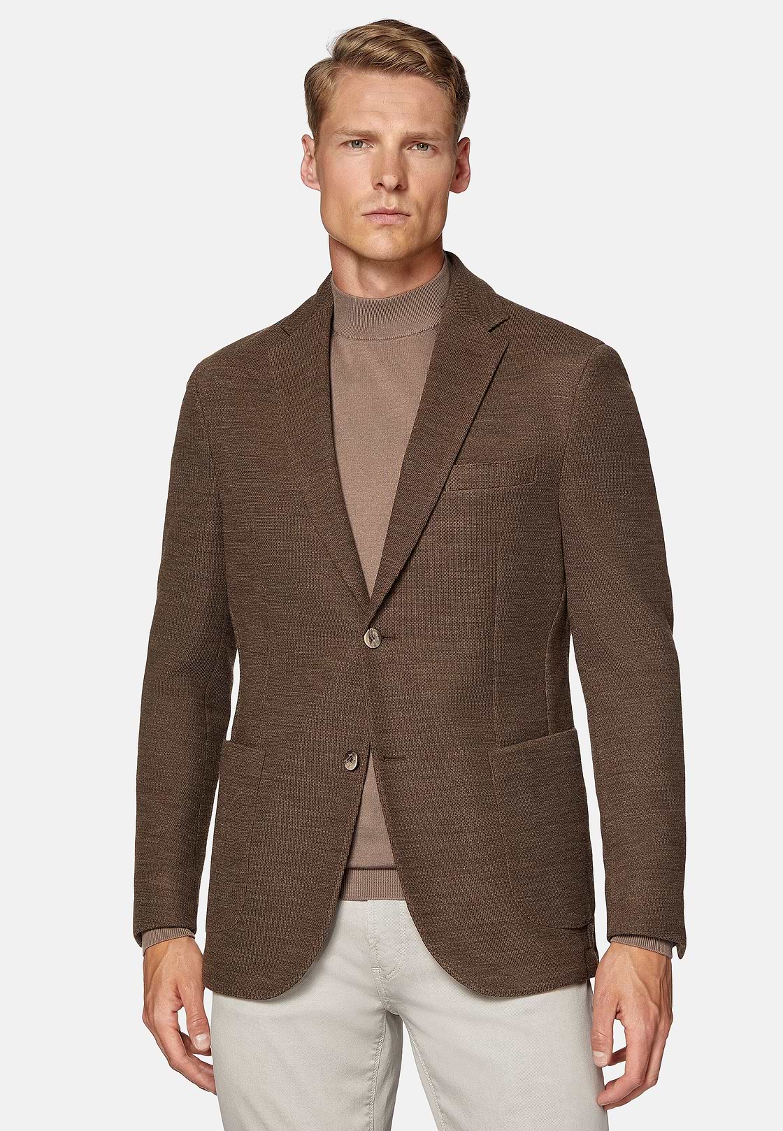 Military Brown Textured Wool Jersey Jacket, Brown, hi-res