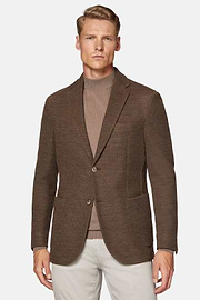 Military Brown Textured Wool Jersey Jacket, Brown, hi-res