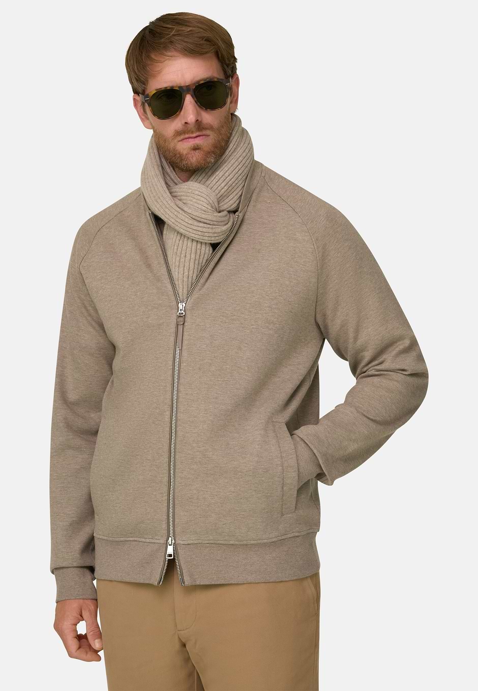 Full-Zip-Sweatshirt aus Scuba-Mischgewebe Meliert, Keks, hi-res