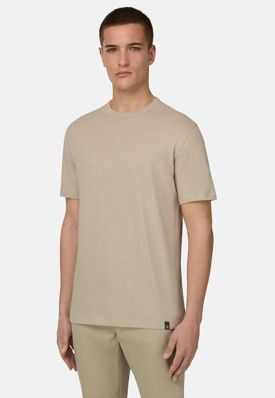 T-Shirt In Cotone Lino, Sabbia, hi-res, 1