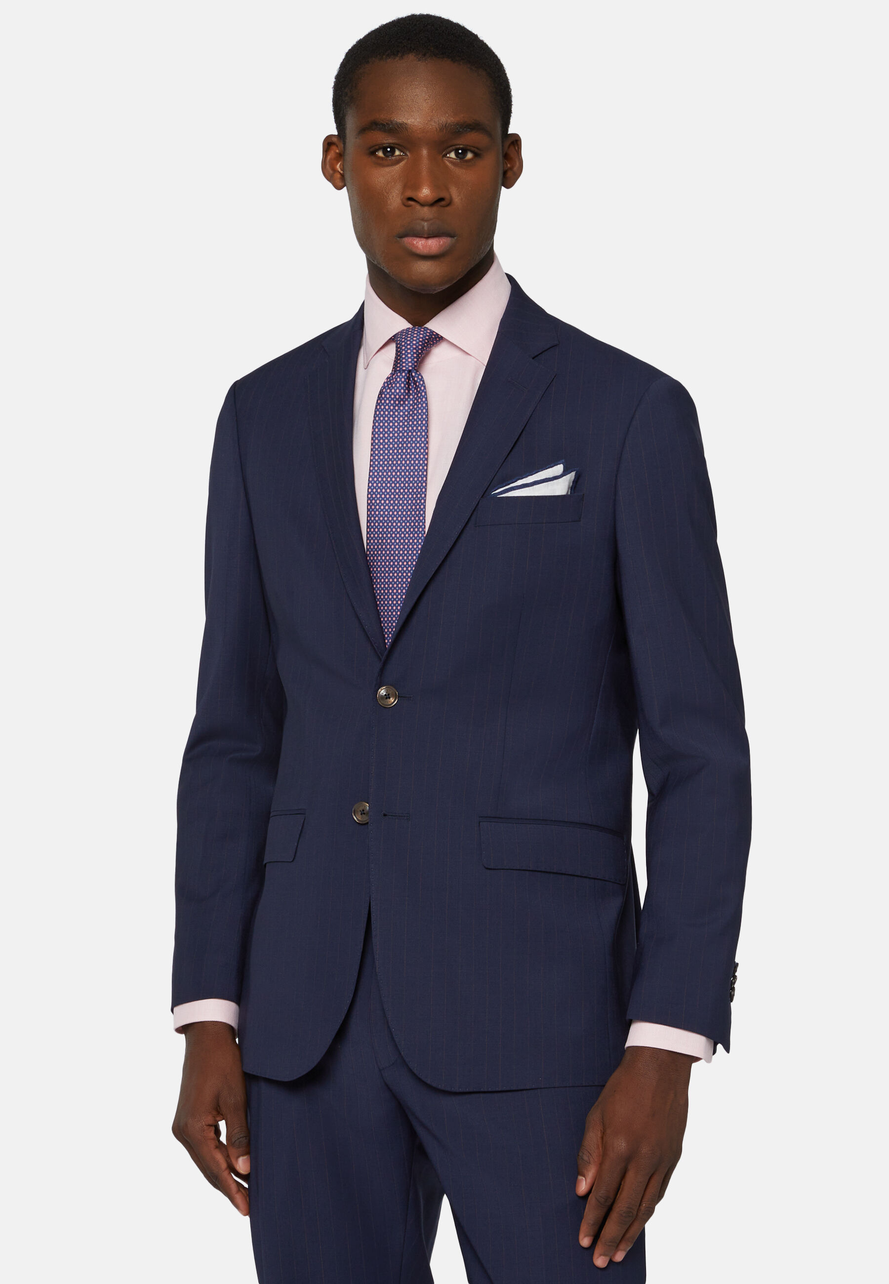 Blue Pinstripe Suit In Stretch Wool And Nylon, Blue, hi-res