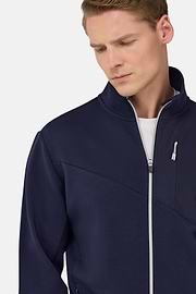 Sweat-Shirt Full Zip En Mélange Coton Et Scuba Léger, bleu marine, hi-res