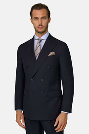Suit Herringbone Double-Breasted 100% Wool, Navy blue, thumb, 1