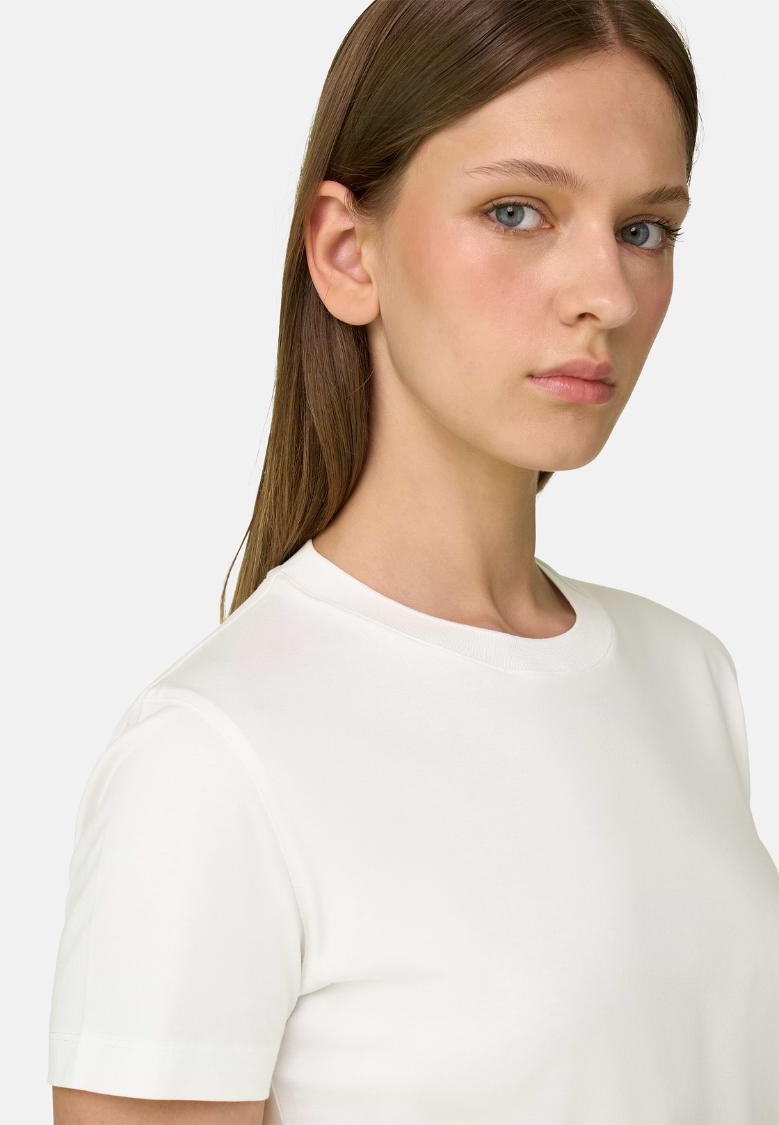 T-Shirt in Cotton Silk, White, hi-res, 3