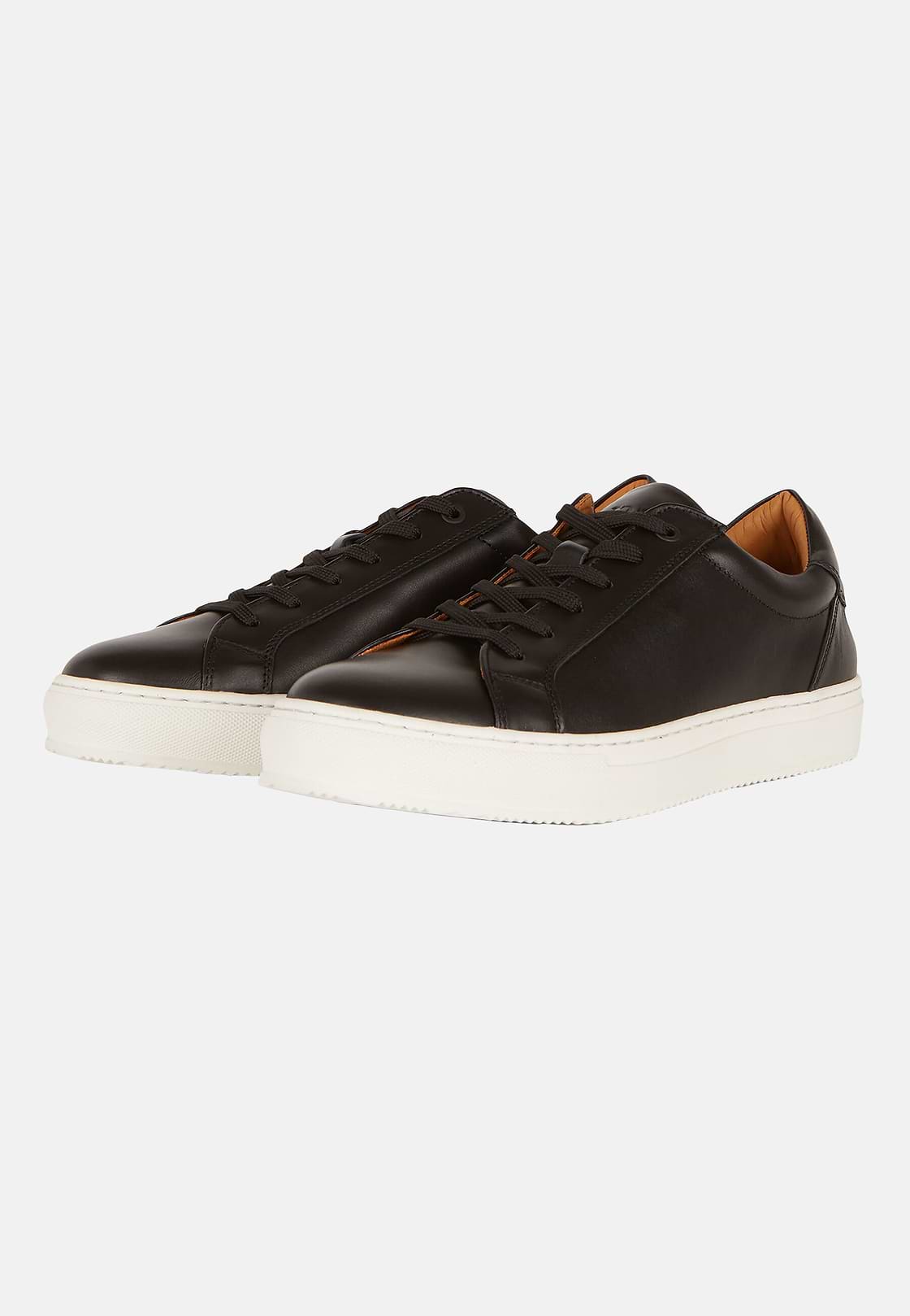 Black Leather Trainers, Black, hi-res