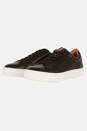 Black Leather Trainers, Black, hi-res