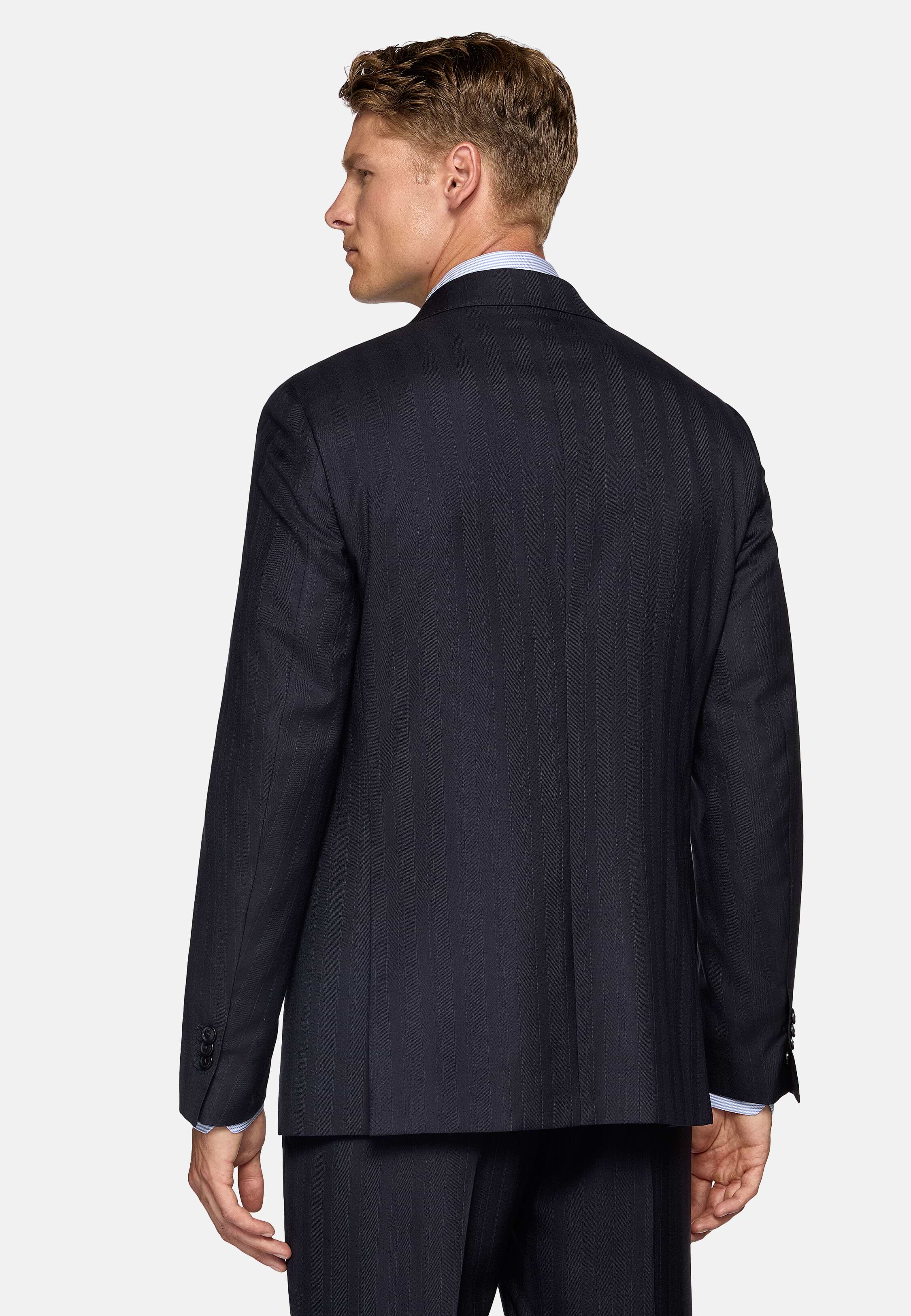 Men's Navy Blue Pinstripe Suit In Pure Wool | Boggi Milano