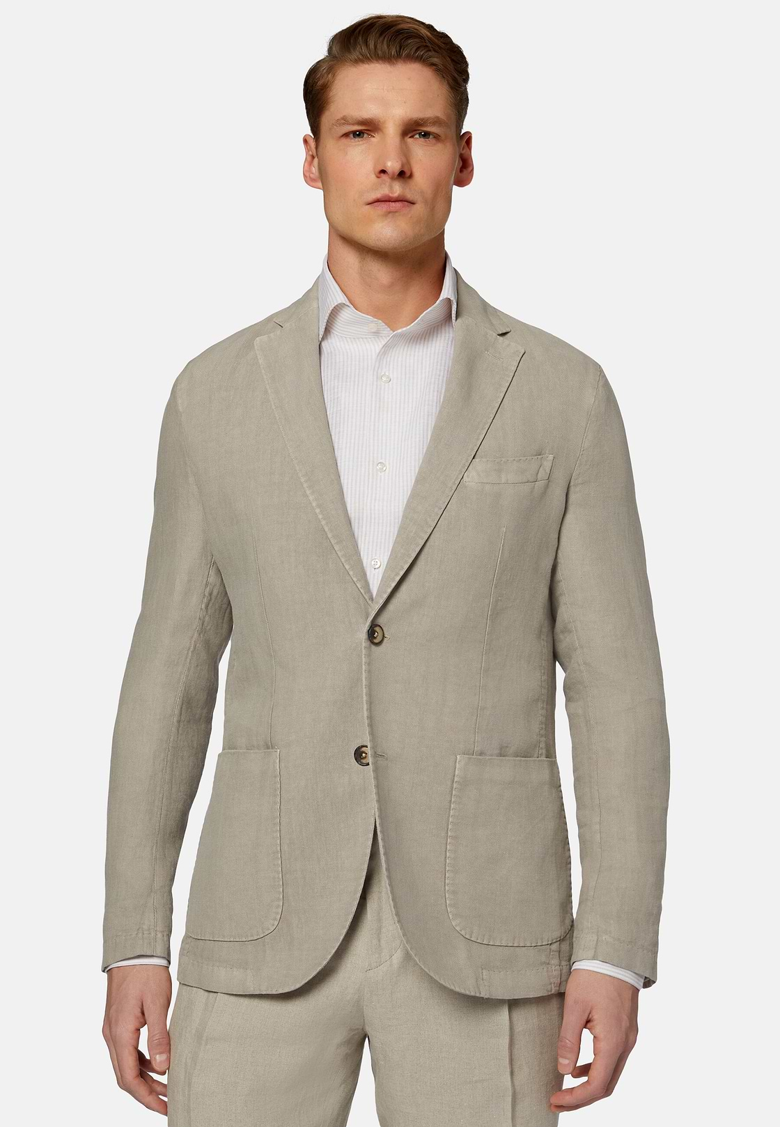 Veste Gris Tourterelle En Pur Lin, Taupe, hi-res