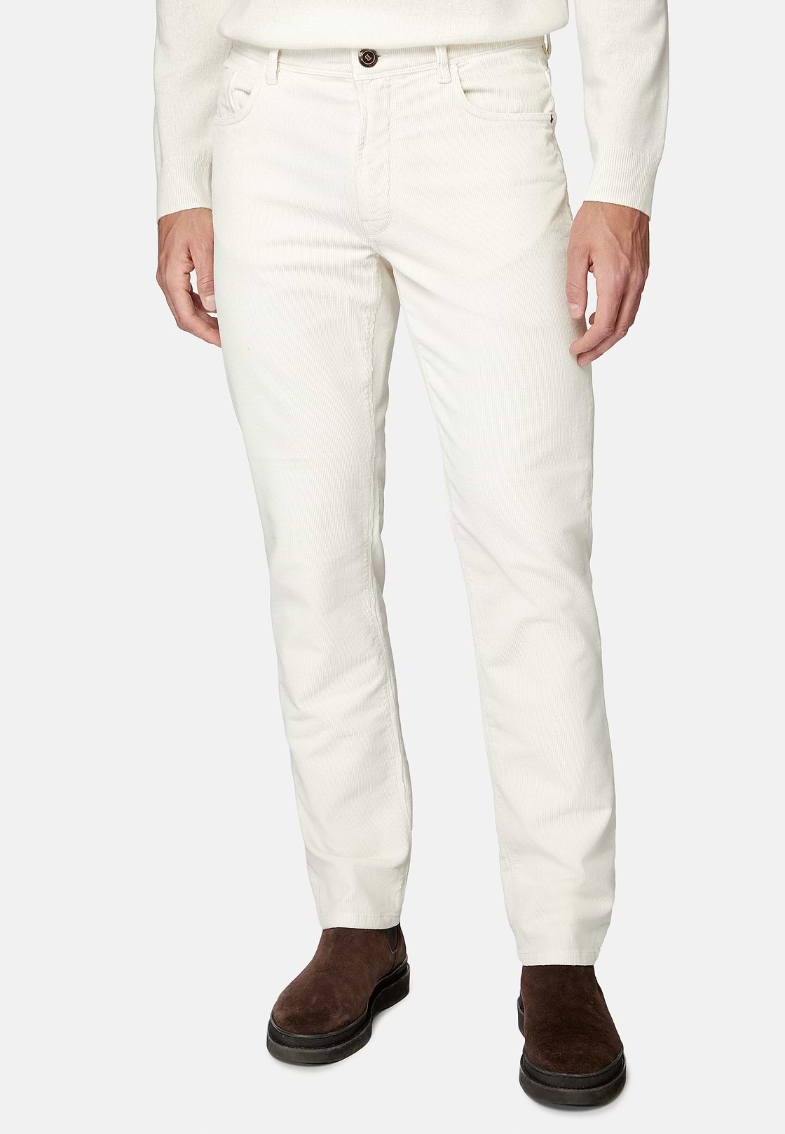 Jeans aus elastischem Samt, Creme, hi-res