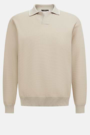 Open Neck Knitted Polo Shirt in a Cotton Blend, Sand, hi-res