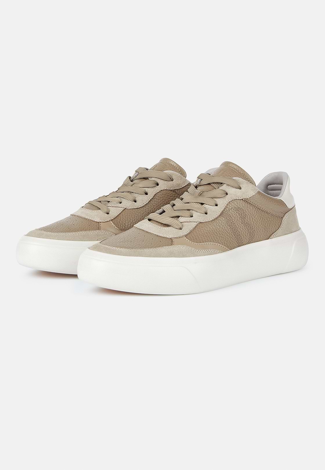Sneakers En Cuir Foulonné Avec Logo, Taupe, hi-res