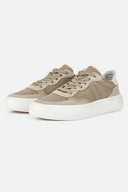 Sneakers En Cuir Foulonné Avec Logo, Taupe, hi-res