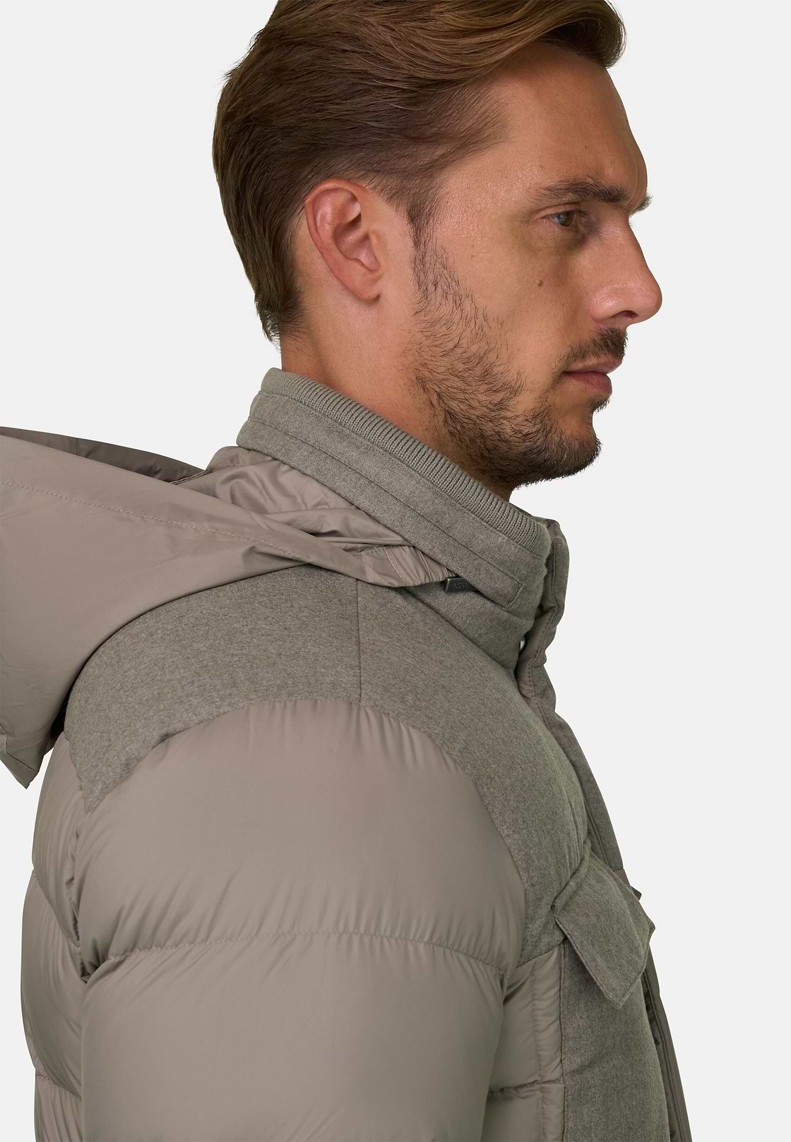 Bomber Flyn in Flannel and Technical Fabric Down, Sand, hi-res, 5
