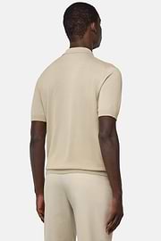 Knitted Merino Wool Polo, Sand, hi-res