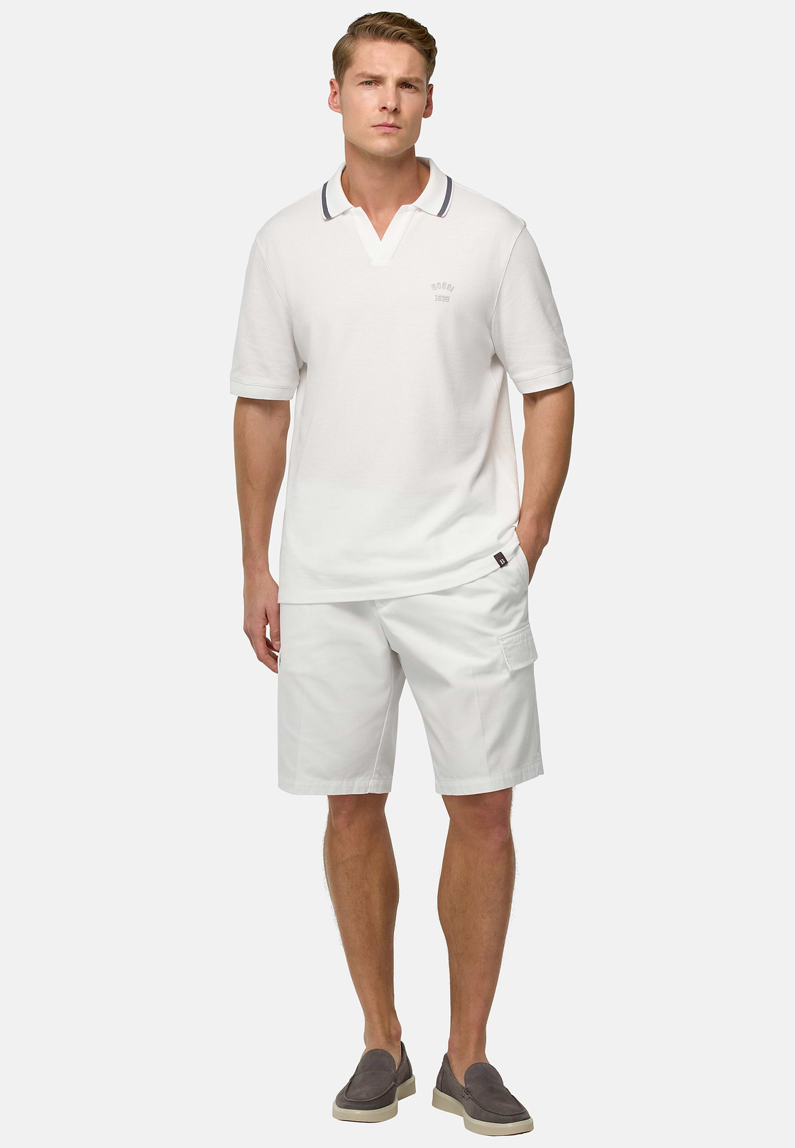 Cotton Bermuda Shorts, White, hi-res