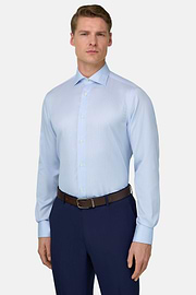 Camicia A Righe In Cotone Slim Fit, Azzurro, thumb, 1