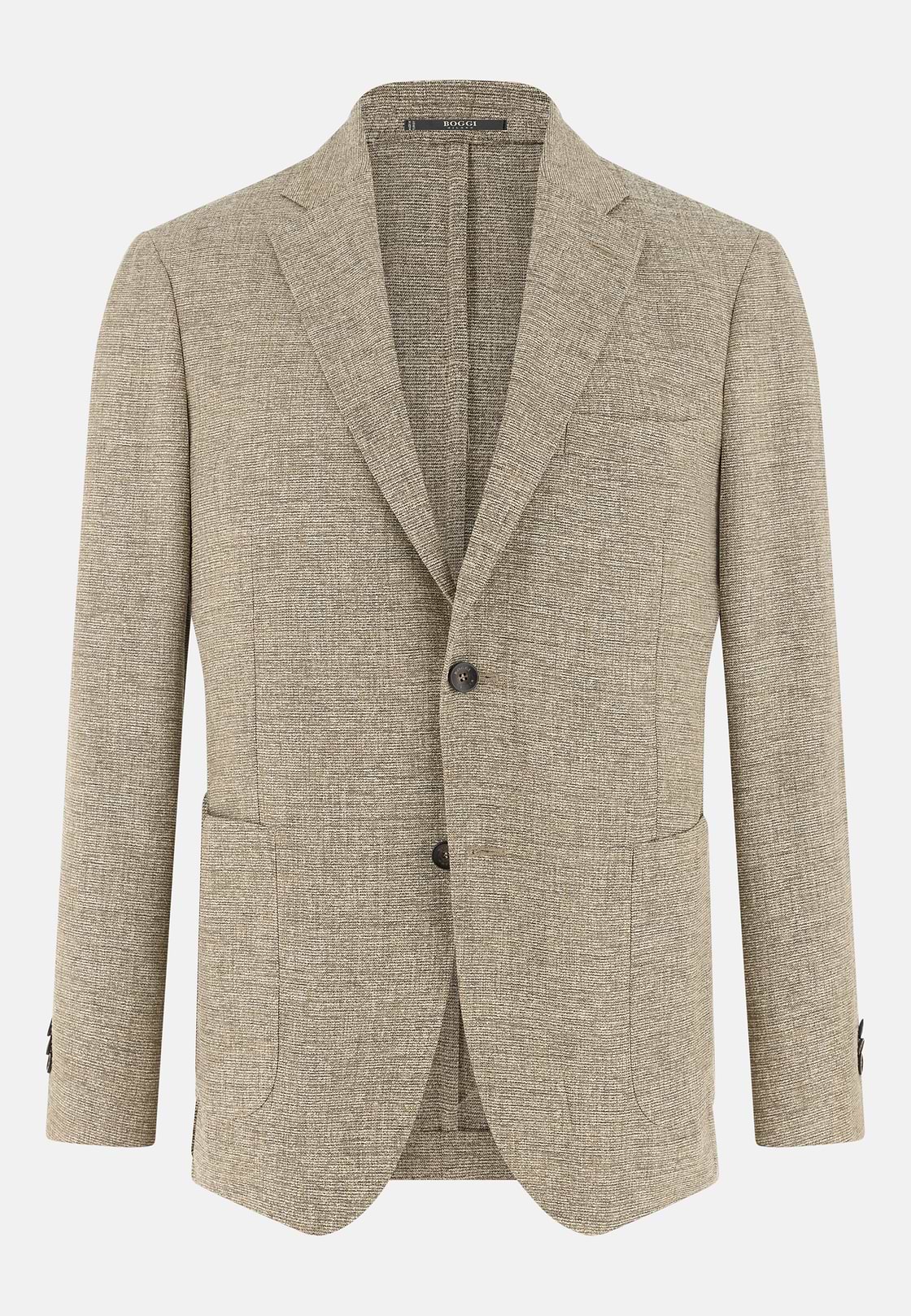 Micro Textured Jacket in Wool and Silk, Beige, hi-res, 5