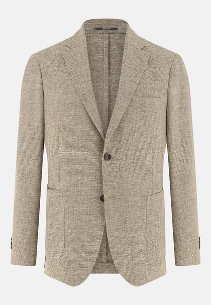 Veste Micro Structurée En Laine Et Soie, Beige, hi-res