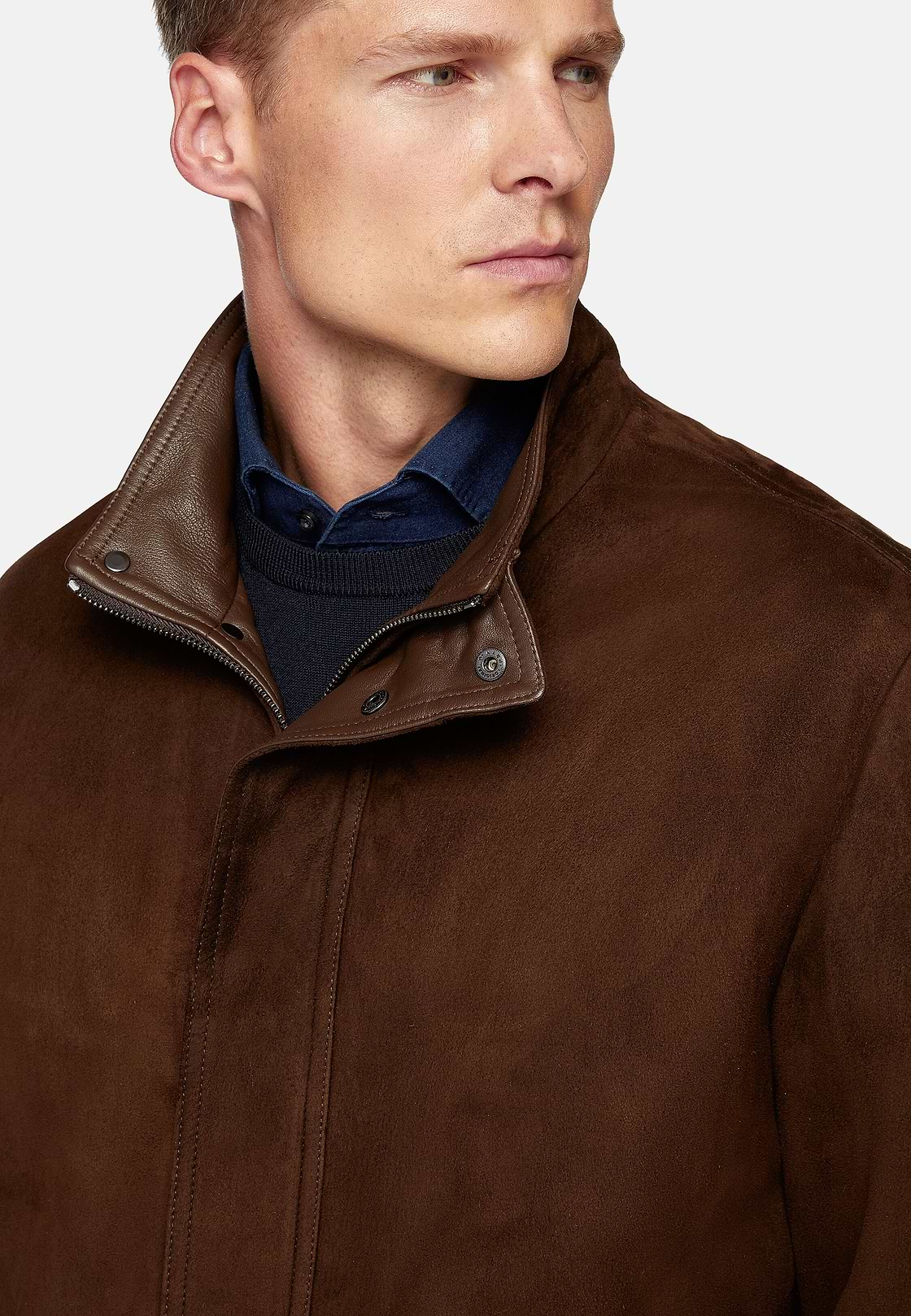 Padded Peacoat in Genuine Suede Leather, Brown, hi-res