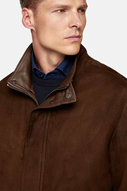 Padded Peacoat in Genuine Suede Leather, Brown, hi-res