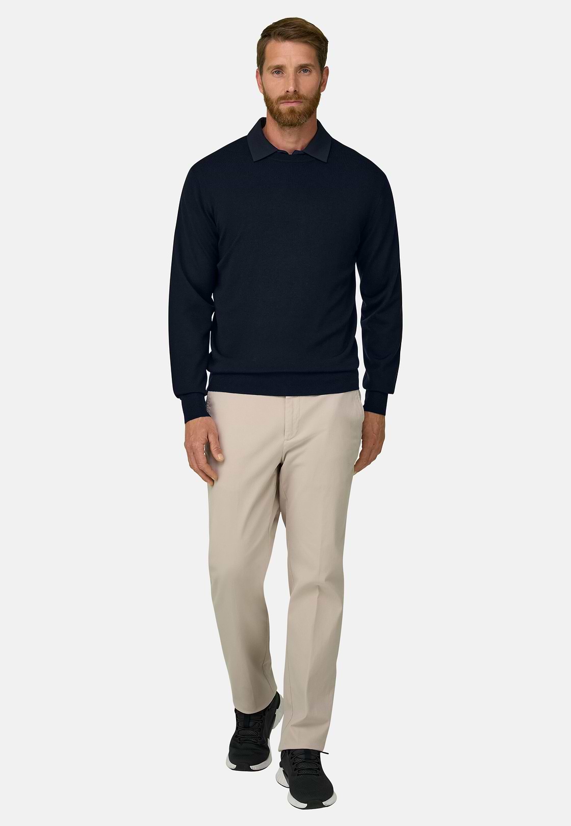 Rundhalspullover aus extrafeiner Merinowolle, Navy blau, hi-res, 2