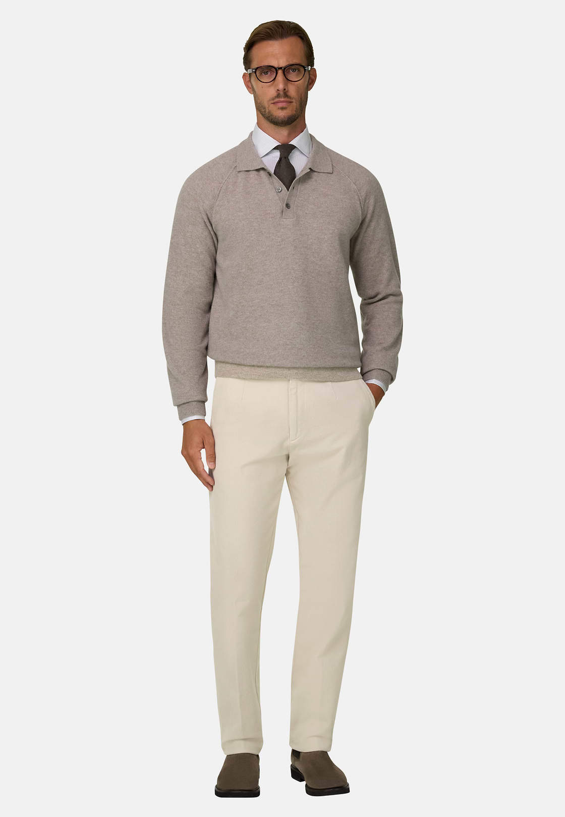 Trousers in Stretch Cotton, Sand, hi-res, 2