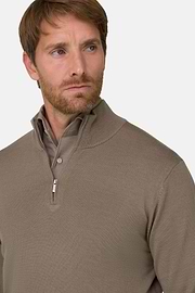 Quarter-Zip Jumper in Merino Wool, Taupe, thumb, 3