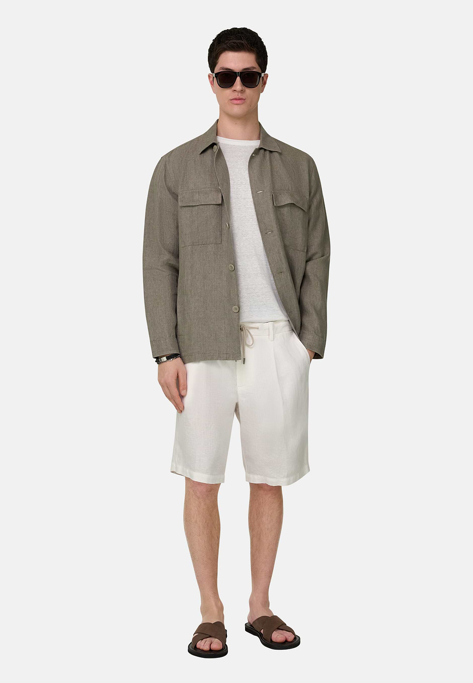 Link Shirt Jacket in Pure Washed Linen, Light Green, hi-res