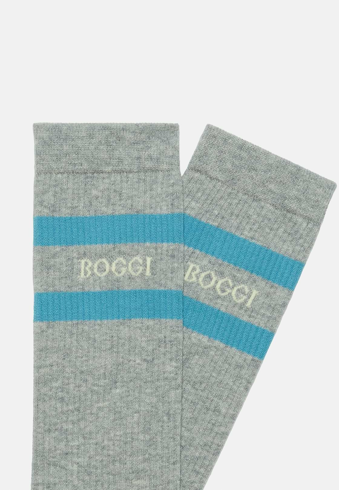 Cotton Blend Striped Logo Socks, Grey, hi-res