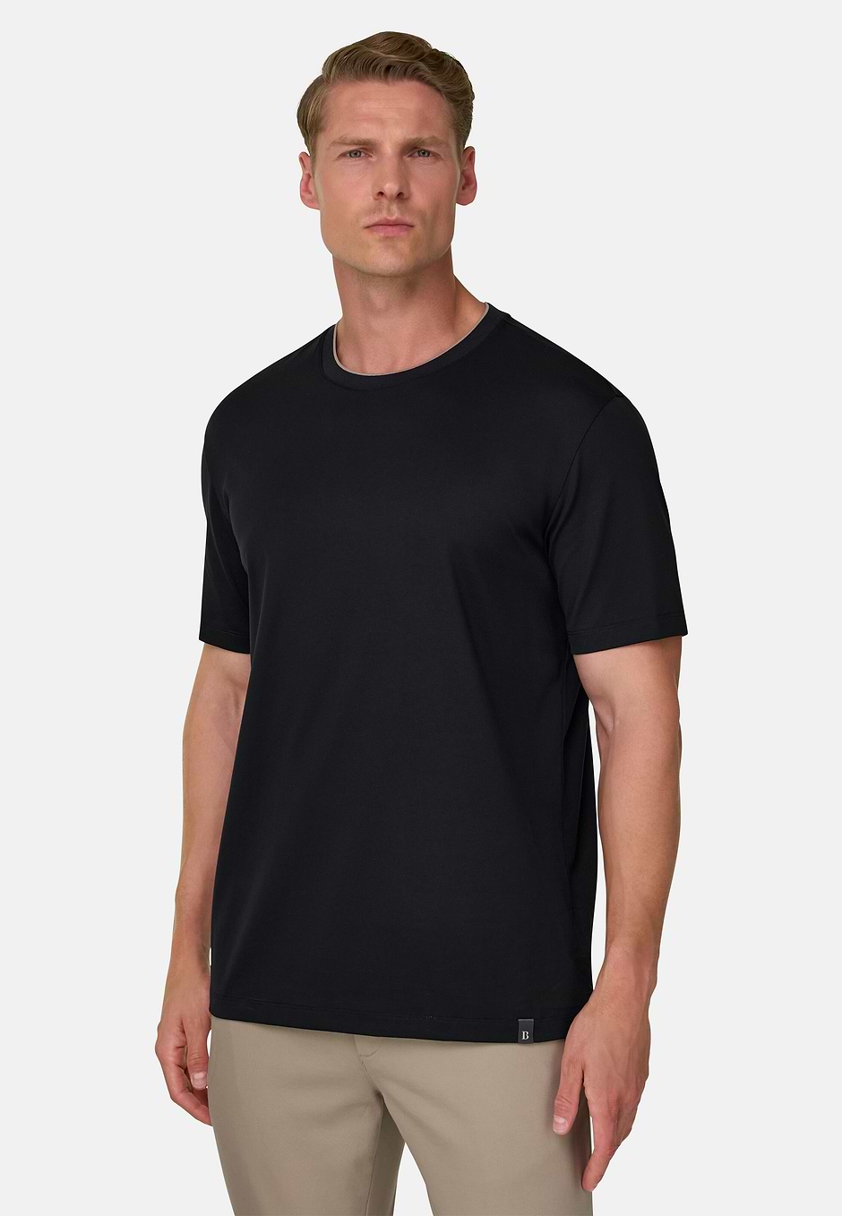 T-Shirt in Cotton and Silk Jersey, Black, hi-res