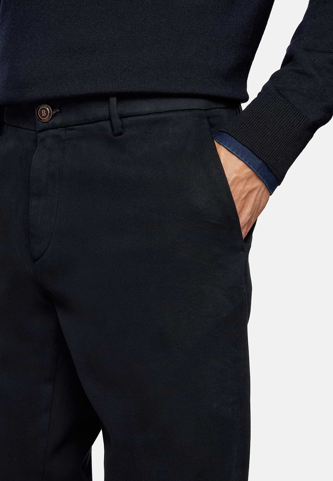 Pantaloni In Cotone Elasticizzato, Navy, hi-res